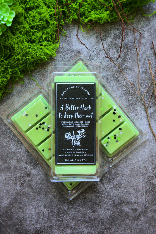 A Bitter Herb to Keep Them Out: Wormwood, Herbs, Moss, Patchouli, Chamomile, Balsam, Peppercorn | Soy Wax Melt | Spellcaster Collection