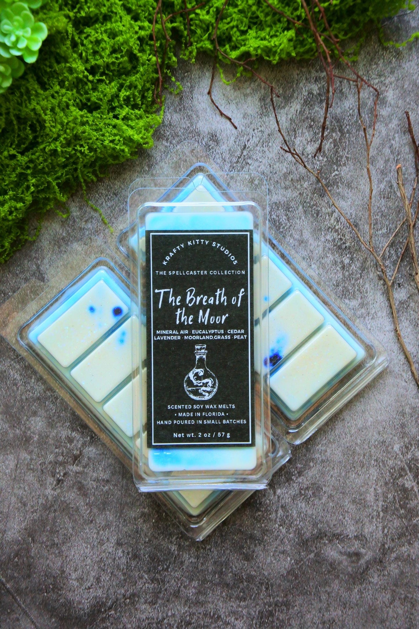 The Breath of the Moor: Mineral Air, Eucalyptus, Cedar, Lavender, Moorland Grass, Peat | Soy Wax Melt | Spellcaster Collection