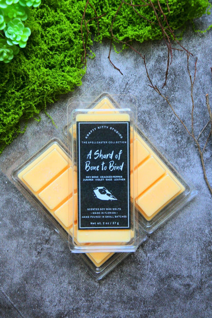 A Shard of Bone to Bind: Dry Bone, Cracked Pepper, Juniper, Violet, Sage, Leather | Soy Wax Melt | Spellcaster Collection