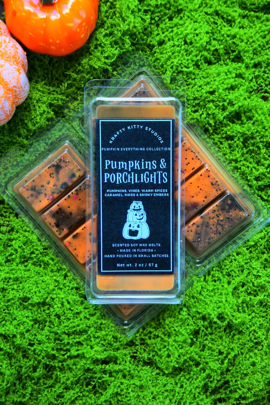 Pumpkins & Porchlights: Pumpkins, Vines, Warm Spices, Caramel, Moss, Smoky Embers | Soy Wax Melt Snap Bar | Autumn/Fall Collection