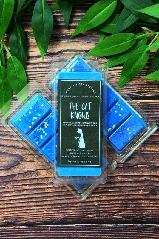 The Cat Knows: Creamy Caramel, Sandalwood, Sea Salt, Coconut, Oud & Orris | Soy Wax Melt | Halloween Collection