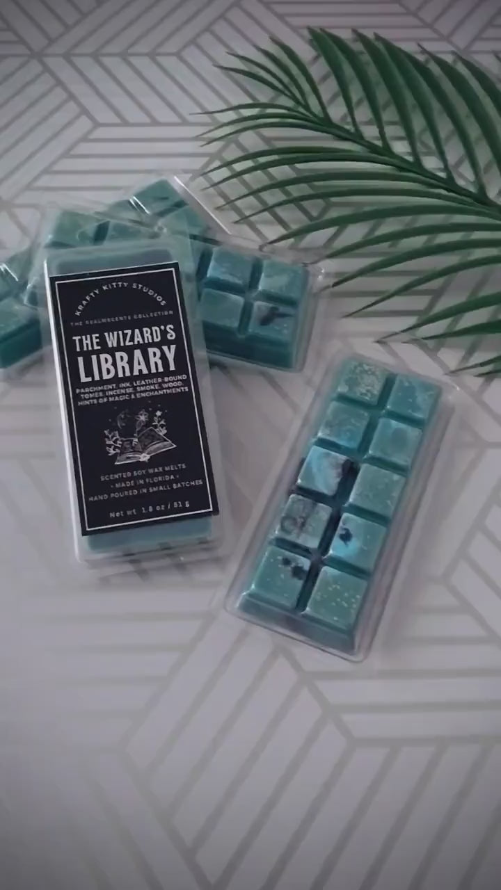 The Wizard’s Library | Parchment, Ink, Leather-Bound Tomes, Incense, Smoke, Hint of Enchantment |Natural Soy Wax Melt Snap Bar | Realmscents