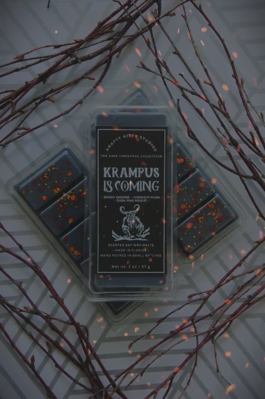 Krampus is Coming | Smoky Incense + Midnight Musk + Dark Pine Forest | Natural Soy Wax Melt Snap Bar | Dark Christmas Collection