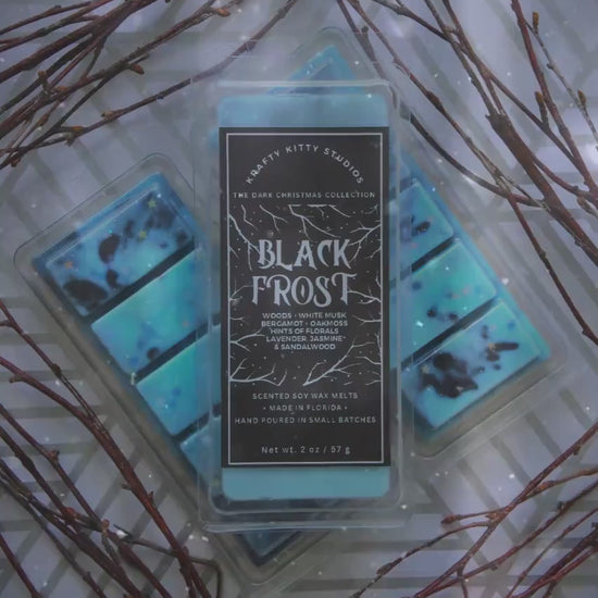 Black Frost | Woods, White Musk, Bergamot, Oakmoss, Hints of Florals, Lavender & Sandalwood | Natural Soy Wax Melt Snap Bar | Dark Christmas